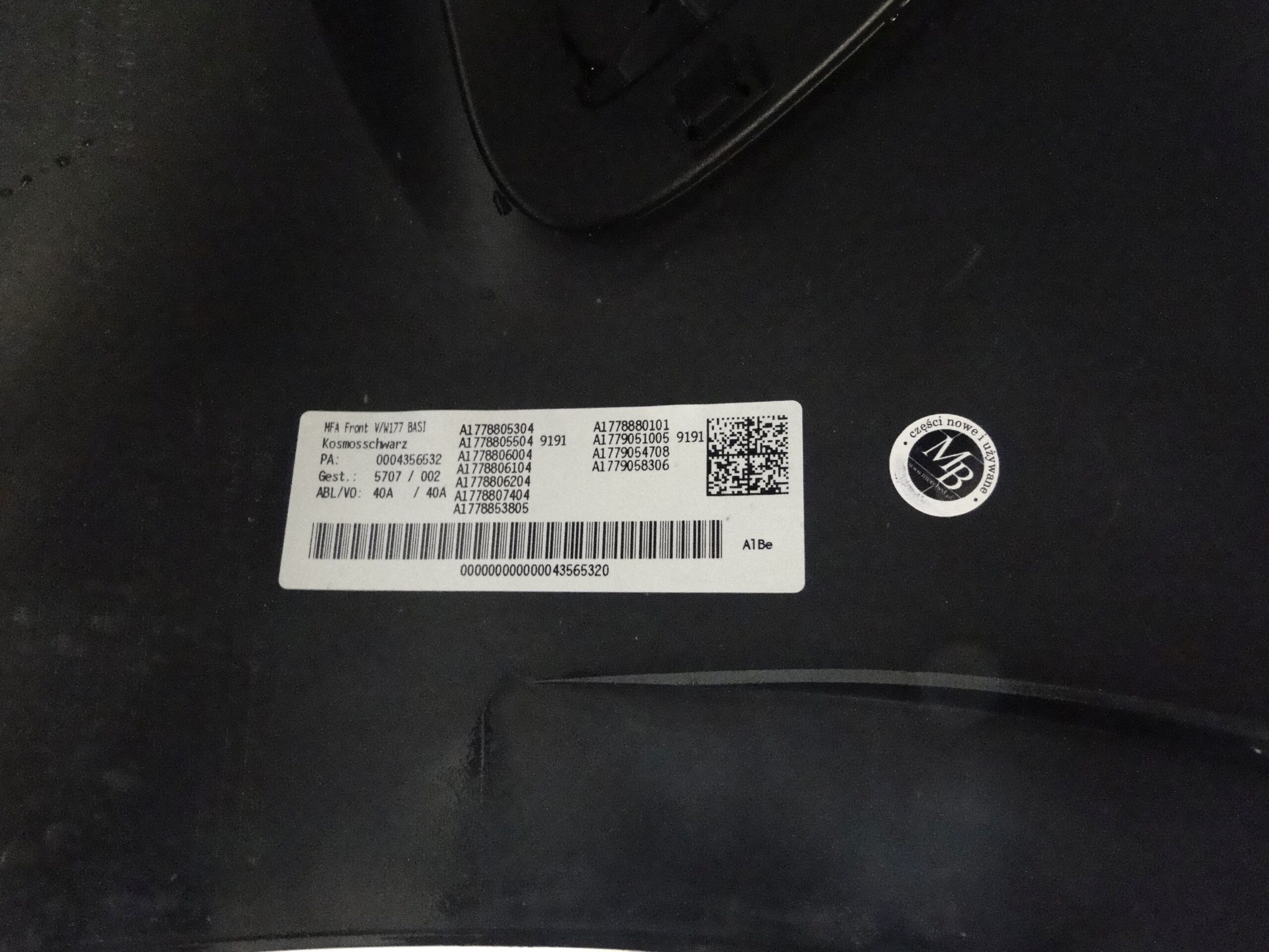 MERCEDES ZDERZAK PRZEDNI NA CZUJNIKI PTS 191 CZARNY A KLASA 177 W177 LIFT - obrazek 14